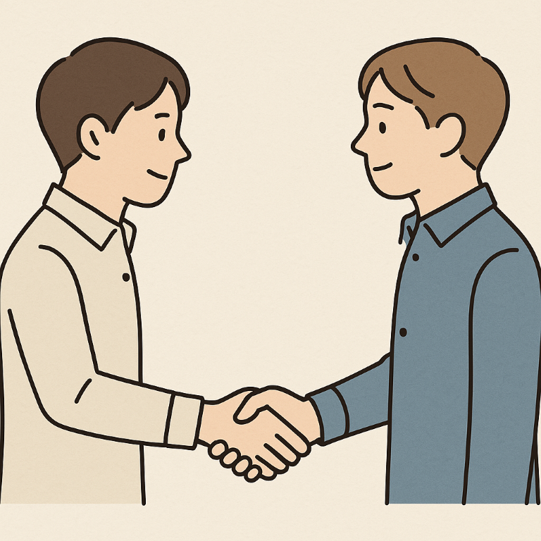 RCWが顧客と握手するイラスト